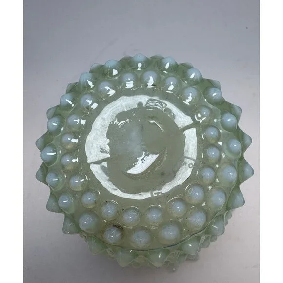 Uranium Fenton Hobnail- 6” Ruffled Flower Vase - Topaz Opalescent - Picture 5 of 6